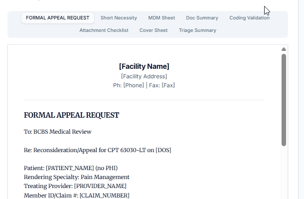 Sample appeal packet document